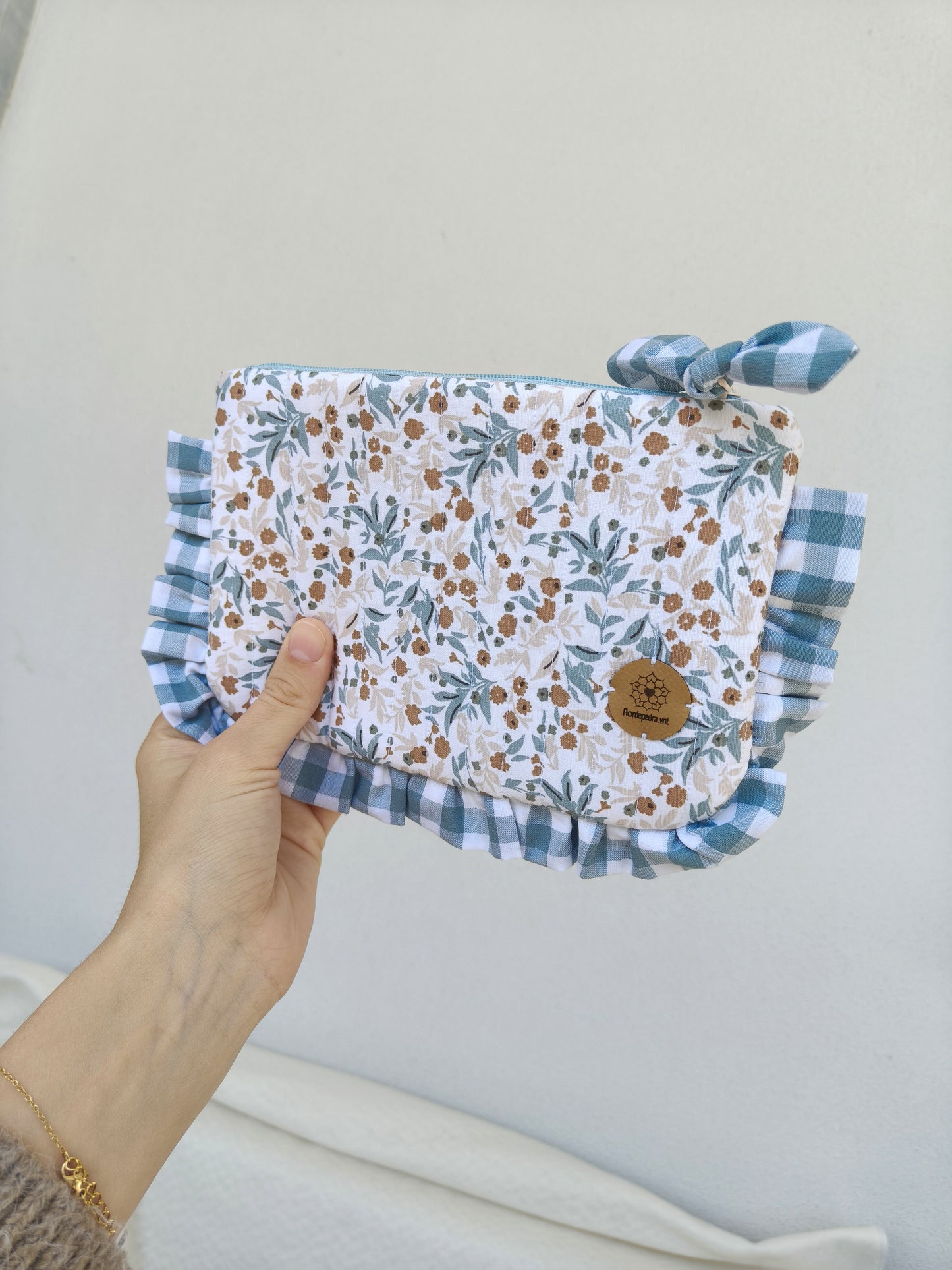 Bolsa Folhos M Flor Azul