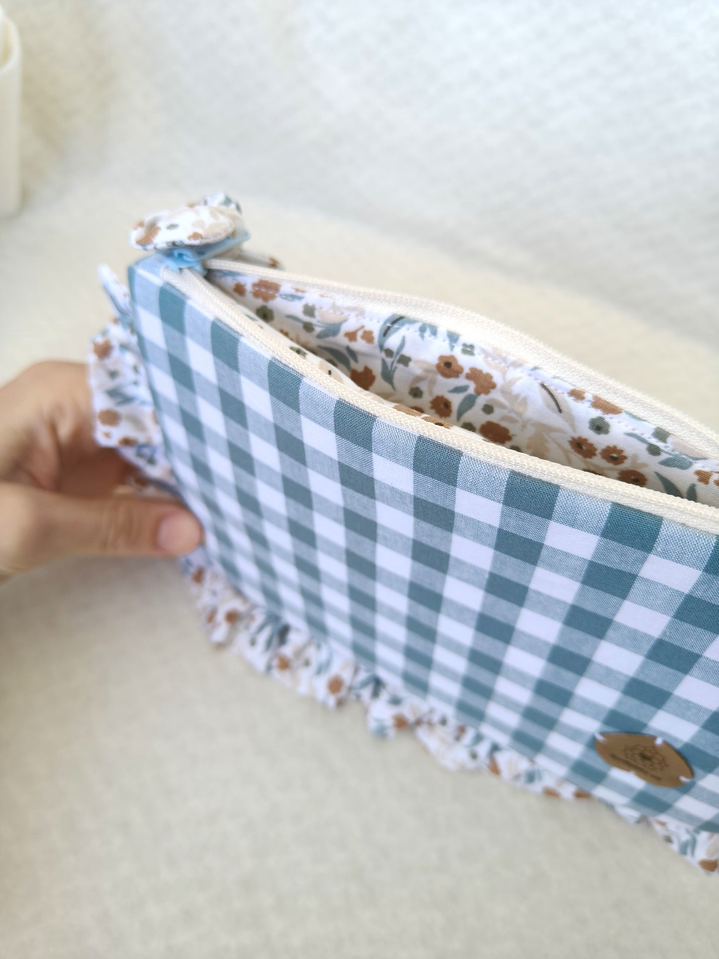 Bolsa Folhos M Flor Azul