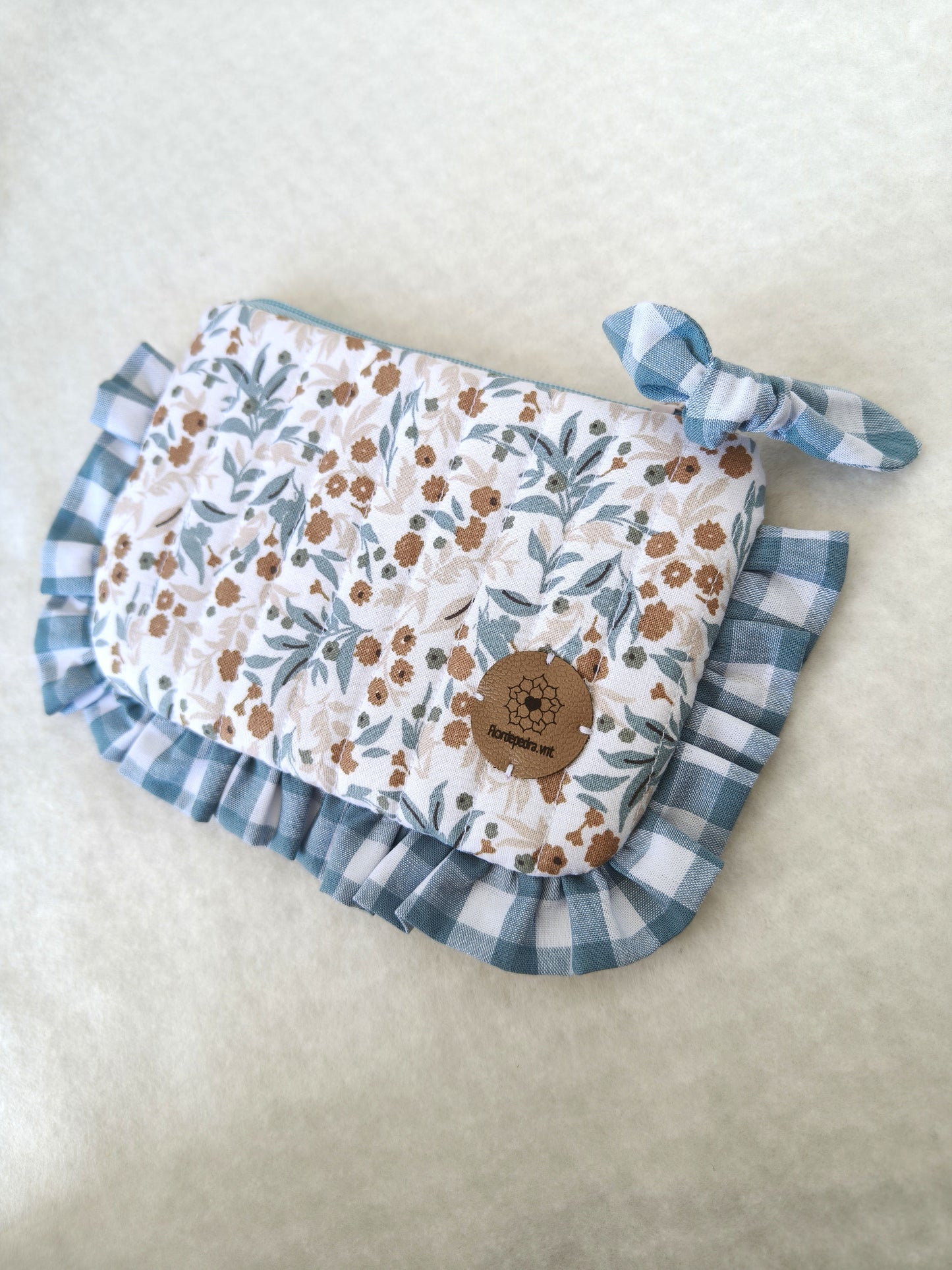 Bolsa Folhos S Flor Azul