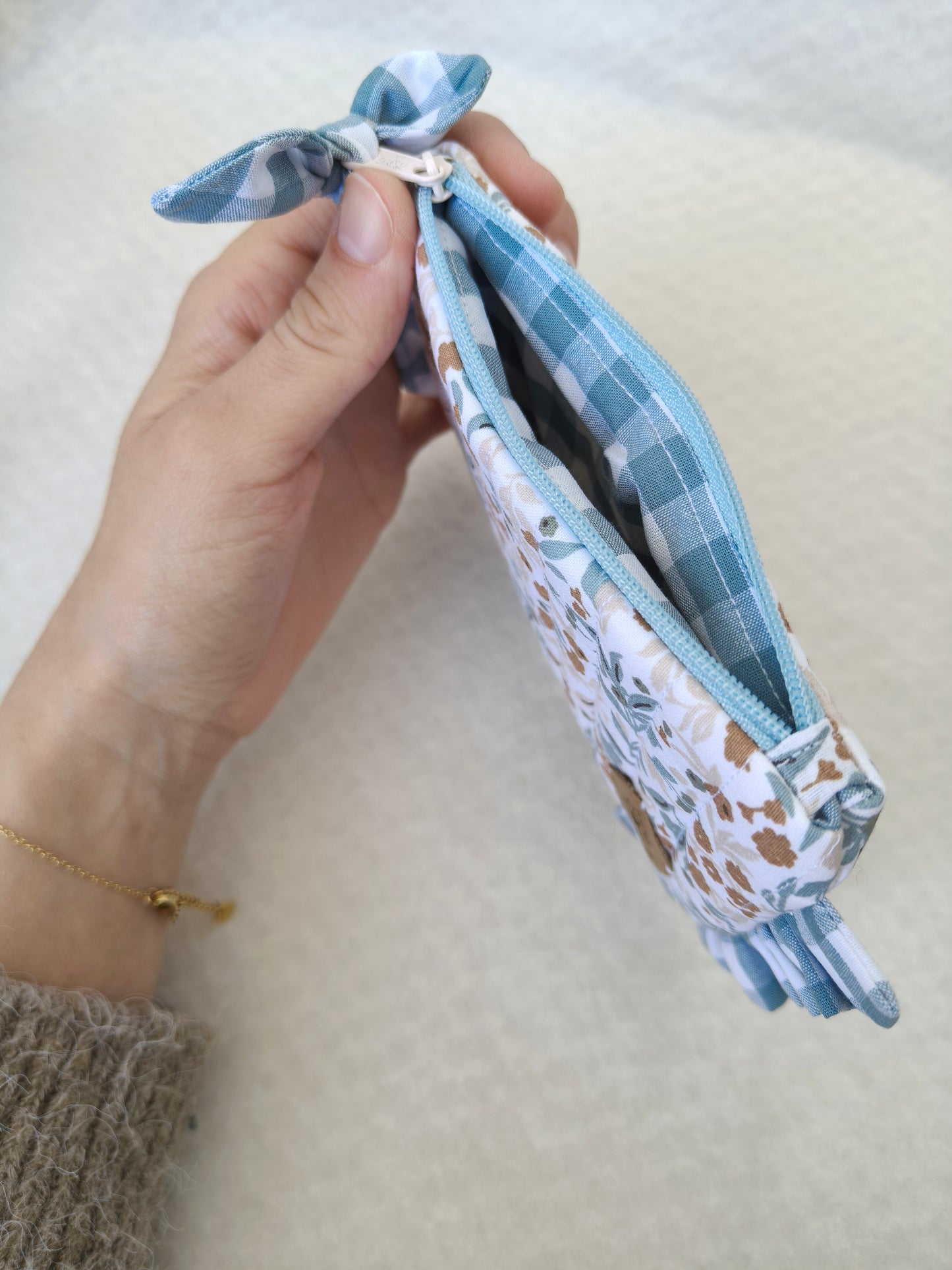 Bolsa Folhos S Flor Azul
