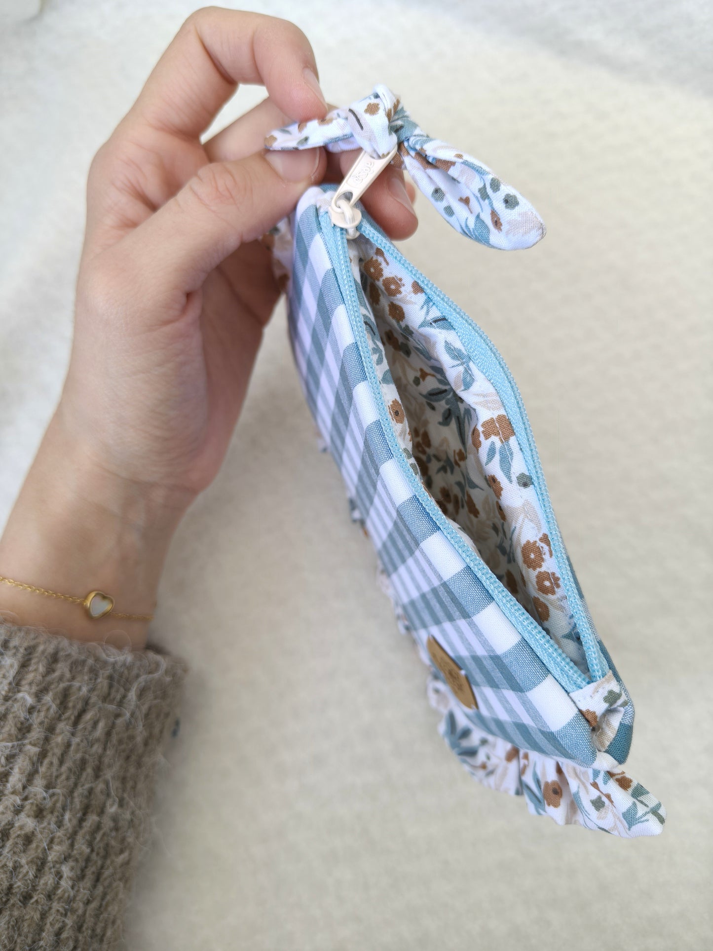 Bolsa Folhos S Flor Azul